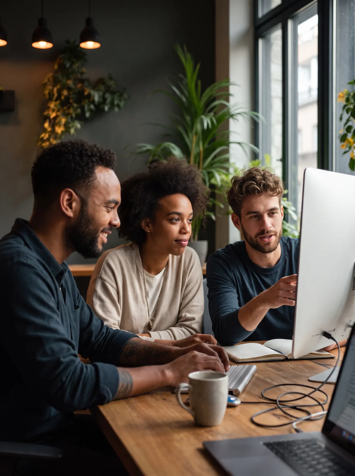 Three IT workers looking at a screen together